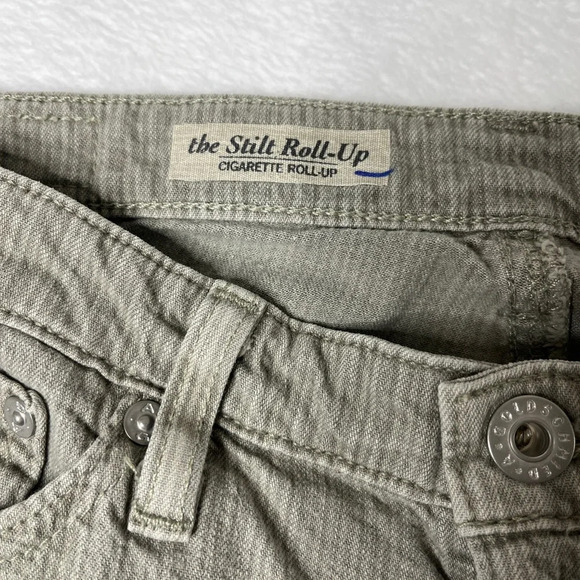 Adriano Goldschmeid AG Sz 27R Stilt Cigarette Roll Up Stripe Khaki Low Rise Crop - Picture 5 of 13